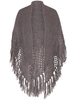 Taupe Wool Blend Large Fringed Shawl with Crocheted Panel