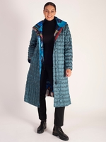 Teal/Multi Artist Print Full Length Reversible Quilted Coat