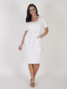 White Linen Short Sleeve Seamed Dress