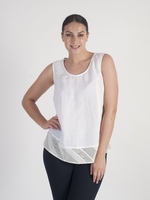 White Squares & Stripe Mesh Trim Linen Top
