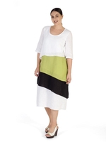 White/Apple/Blck Block Colour Layered Linen Dress