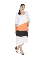 White/Org Block Colour Layered Linen Dress
