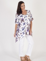 White/Purple Floral Print Linen Tunic