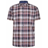 Peter Gribby Mens Big Size Linen Check Button Down Collar Short Sleeve