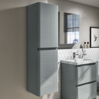 1400mm Light Grey Gloss Wall Hung Tall Boy Storage Unit - Portland