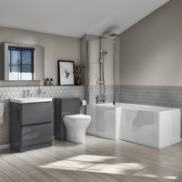 1700mm L-Shaped Right Hand Bath Suite with Basin Vanity & Back to Wall Toilet - Portlant