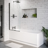 1800 x 800 Alton Single Ended Round Bath with Saturn Hinged 1450mm 6mm Matt Black Bath Screen with Towel Rail