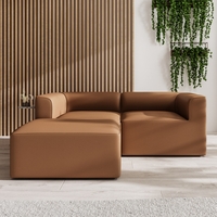 3 Seater Left Hand Facing L Shaped Modular Sofa in Tan Faux Leather - Hendrix