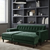 3 Seater Left Hand Facing L Shaped Sofa with Footstool in Green Velvet - Idris
