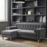 3 Seater Left Hand Facing L Shaped Sofa with Footstool in Grey Velvet - Idris