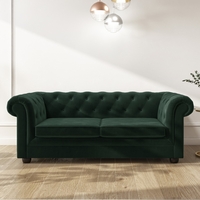 3 Seater Pull Out Chesterfield Sofa Bed in Green Velvet - Bronte