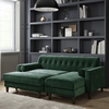 3 Seater Right Hand Facing L Shaped Sofa with Footstool in Green Velvet - Idris