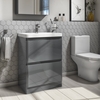 600mm Dark Grey Gloss Floor Standing Vanity Unit with Basin- 2 Drawer Portland