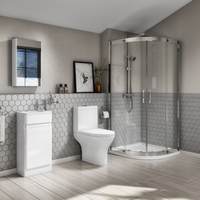 AquaFloe Iris 900 x 900 Shower Cubicle with Portland Close Coupled & 410 Floorstanding White Gloss Vanity Unit