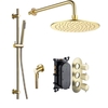 Arissa Concealed Triple Handle Round Brushed Brass 2 outlet shower valve with slide rail kit and shower head and wall ar