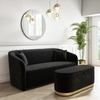 Black Velvet 3 Seater Sofa with Matching Storage Footstool - Monroe