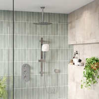 Concealed Round Dual Outlet Shower Valve with 250mm Ultra Slim Shower Head Ceiling Arm and 3 Function Slide Rail Kit- Tr