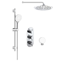 Concealed Round Dual Outlet Shower Valve with 250mm Ultra Slim Shower Head Wall Arm and 3 Function Slide Rail Kit- Tripl
