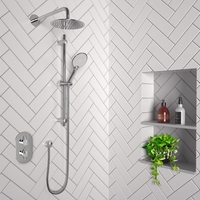 Concealed Round Dual Outlet Shower Valve with 250mm Ultra Slim Shower Head Wall Arm and 3 Function Slide Rail Kit