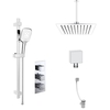 Concealed Square Triple Outlet Shower Valve with 300mm Ultra Slim Shower Head Ceiling Arm 3 Function Slide Rail Kit and