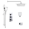 Concealed Square Triple Outlet Shower Valve with 300mm Ultra Slim Shower Head Wall Arm 3 Function Slide Rail Kit and 6 B