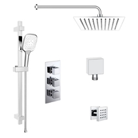 Concealed Square Triple Outlet Shower Valve with 300mm Ultra Slim Shower Head Wall Arm 3 Function Slide Rail Kit and 6 B