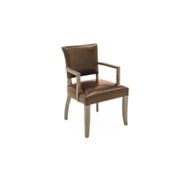 Duke Brown Leather Dining Arm Chair with Solid Oak Frame