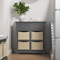 Elms Farmhouse Grey Storage Sideboard with Wicker Baskets