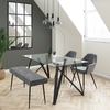 Glass Top Dining Table with 2 Grey Velvet Dining Chairs and 1 Matching Bench - Dax