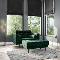 Green Velvet Loveseat with Matching Footstool - Elba