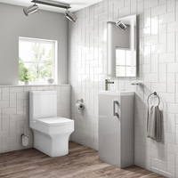Grey Gloss Vanity Unit with Basin White and Close Coupled Cloakroom Suite - Ashford