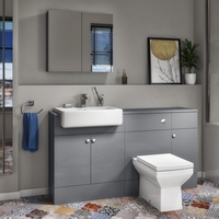 Harper Toilet Basin and Storage Combination Unit 1468mm with Square Back To Wall Toilet - Grey Lacquered