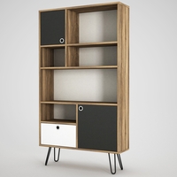 Large Bookcase in Wood Effect Grey and White with Multiple Shelves