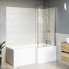 Lomax 1700 x 850 L Shaped Shower Bath Right Hand with Front Panel and Pluto 1450mm Chrome Bath Screen