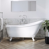 Lunar Freestanding Bath Single Ended Slipper White with White Feet - 1620 x 730mm
