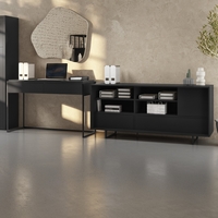 Matt Black Office Desk and Sideboard with Storage Set - Larson