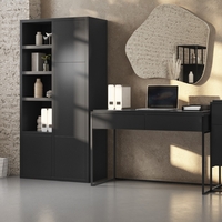 Matt Black Office Desk and Tall Bookcase Set - Larson