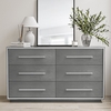 Modern Grey Wide Chest of 6 Drawers with Rustic Finish - Franco