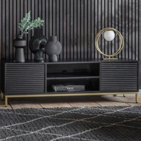 Riley Rippled Media Unit in Black with Gold Legs - Caspian House