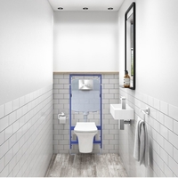 Santiago Rimless Wall Hung Toilet and Soft Close Seat with Zana Chrome Mechanical Flush Plate with 1160mm Frame and Cist