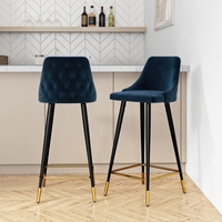 Set of 2 Navy Velvet Bar Stools with Backs - Maddy