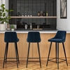 Set of 3 Navy Velvet Bar Stools with Backs - Macie