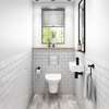 Valencia Rimless Wall Hung Toilet with Soft Close Seat and Wirquin Chrono WC Frame with Chrome Flush Plate