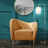Yellow Velvet Armchair with Scooped Back and Gold Legs - Cara