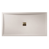 1000x800mm White Slate Effect Rectangular Shower Tray with Brushed Brass Waste - Aqualavo