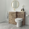 1090mm Wood Effect Toilet and Sink Unit Left Hand with Round Toilet and Brushed Brass Fittings - Ashford