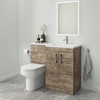 1090mm Wood Effect Toilet and Sink Unit Right Hand with Round Toilet and Chrome Fittings - Ashford