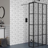 1100mm Black Grid Framework Wet Room Shower Screen with Return Panel - Nova