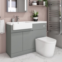 1100mm Grey Toilet and Sink Unit Left Hand with Round Toilet - Bali