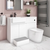 1100mm White Toilet and Sink Unit Left Hand with Round Toilet and Child Step - Bali